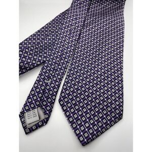 W.H. Belk Men Silk Necktie Purple Grey White Geometric Diamond Pattern Woven Tie